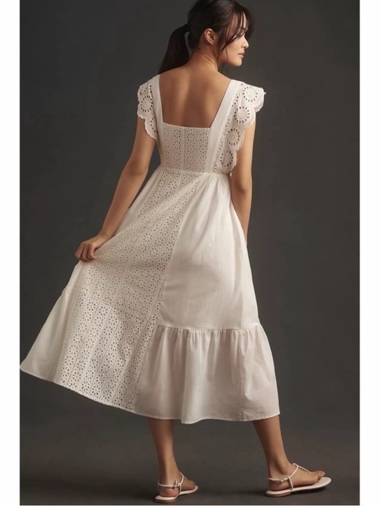 ANTHROPOLOGIE English Factory White Eyelet Midi Dress Size Large Summer NWT - Picture 6 of 7